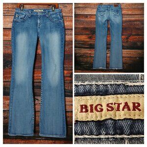 Big Star Jeans 31 Long Hazel Curvy Boot Cut Low Rise Blue Denim Distressed